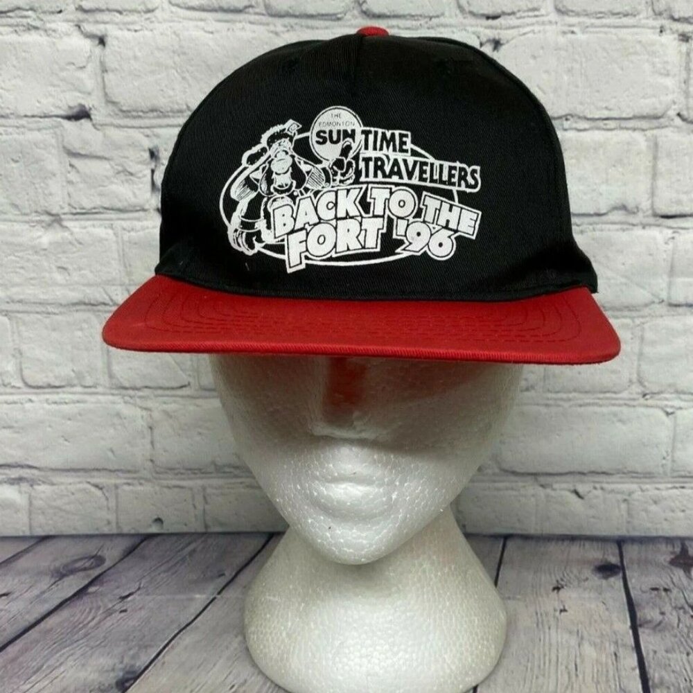 Vintage 90s Hat Cap Sz Small Snapback Black Red Edmonton Sun Back to The Fort 96